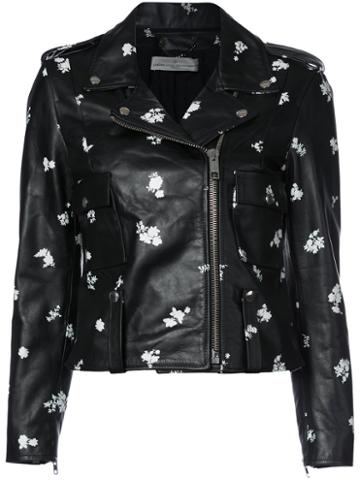 Golden Goose Deluxe Brand - Flower Print Biker Jacket - Women - Cotton/leather/viscose - M, Black, Cotton/leather/viscose