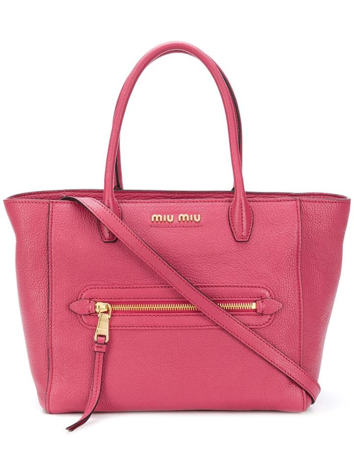 Miu Miu Logo Plaque Tote Bag - Pink & Purple