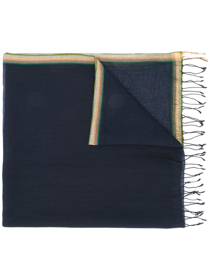 Paul Smith Fringed Edge Scarf, Men's, Blue, Cotton/linen/flax