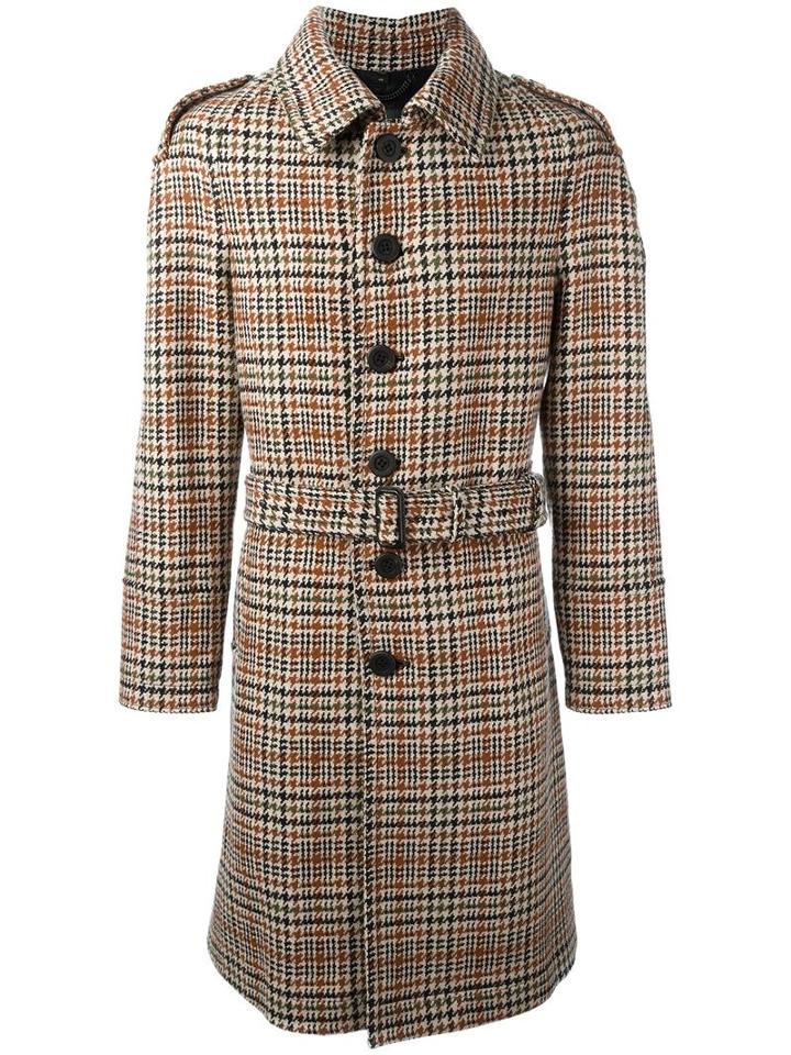 Burberry Checked Mid-length Coat, Men's, Size: 46, Brown, Wool/cupro