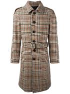 Burberry Checked Mid-length Coat, Men's, Size: 46, Brown, Wool/cupro