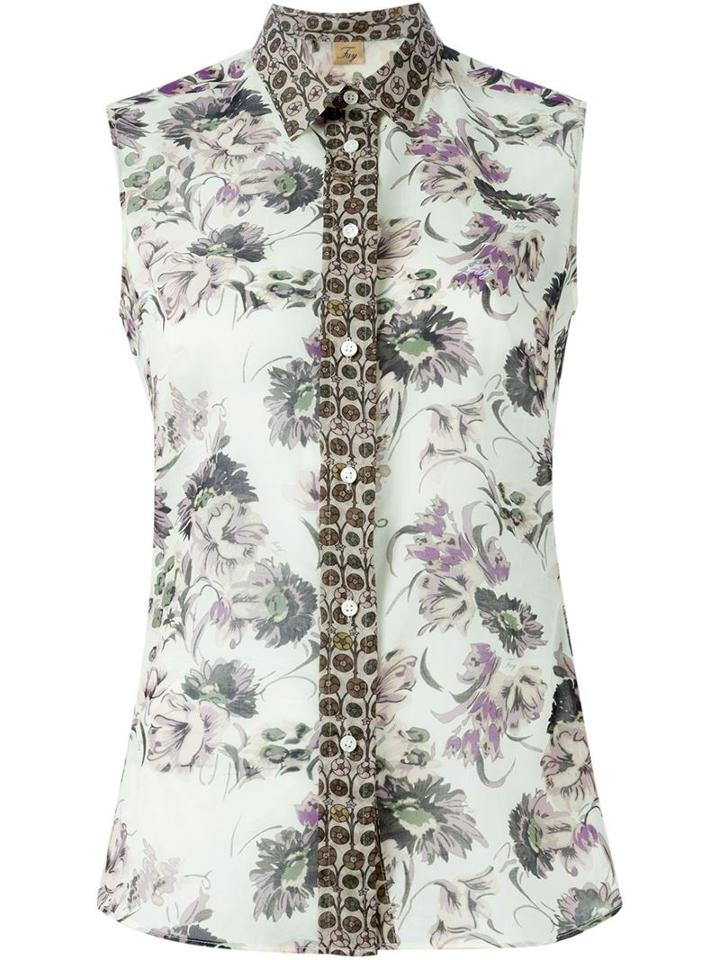 Fay Sleeveless Floral Print Shirt, Women's, Size: Large, Nude/neutrals, Cotton