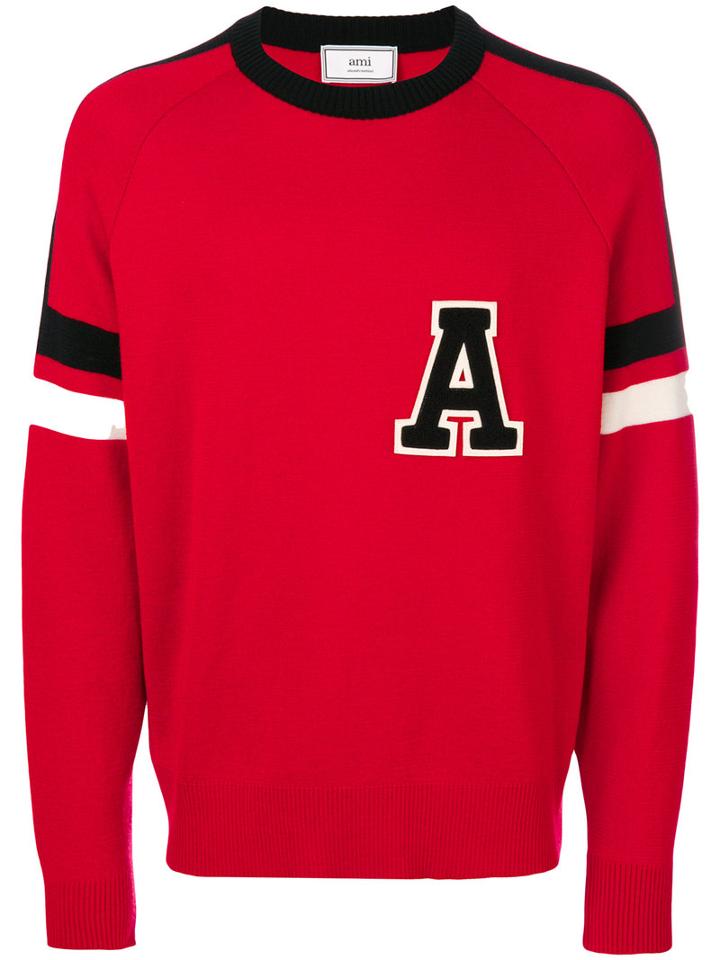 Ami Alexandre Mattiussi - Striped 'a' Jumper - Men - Polyamide/merino - S, Red, Polyamide/merino