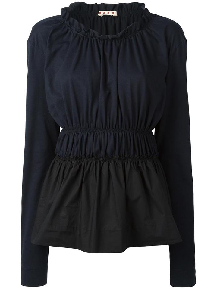 Marni Tiered Ruched Top, Women's, Size: 42, Blue, Cotton