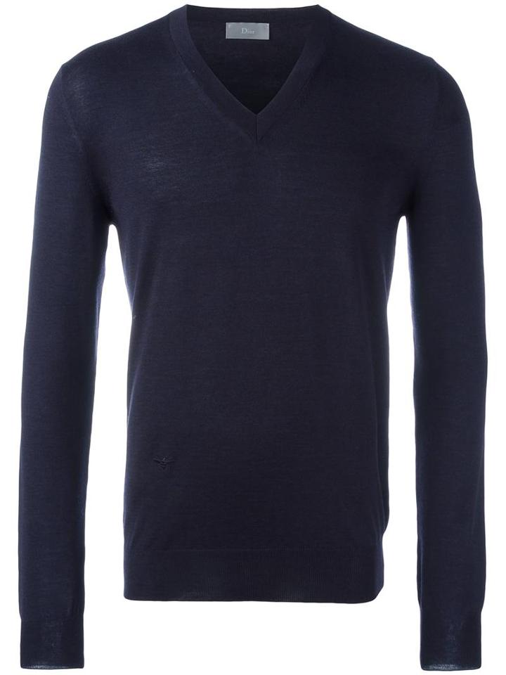 Dior Homme V-neck Jumper, Men's, Size: Large, Blue, Virgin Wool