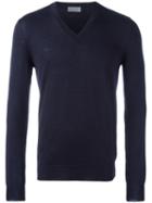 Dior Homme V-neck Jumper, Men's, Size: Large, Blue, Virgin Wool