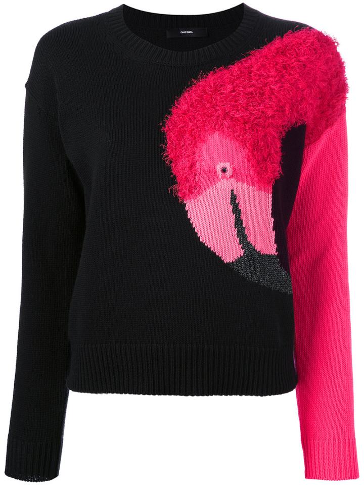 Diesel Intarsia Bird Jumper, Women's, Size: Xs, Black, Cotton/acrylic/polyester/viscose