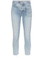 Filles A Papa Crystal Wave-embellished Twisted Jeans - Blue