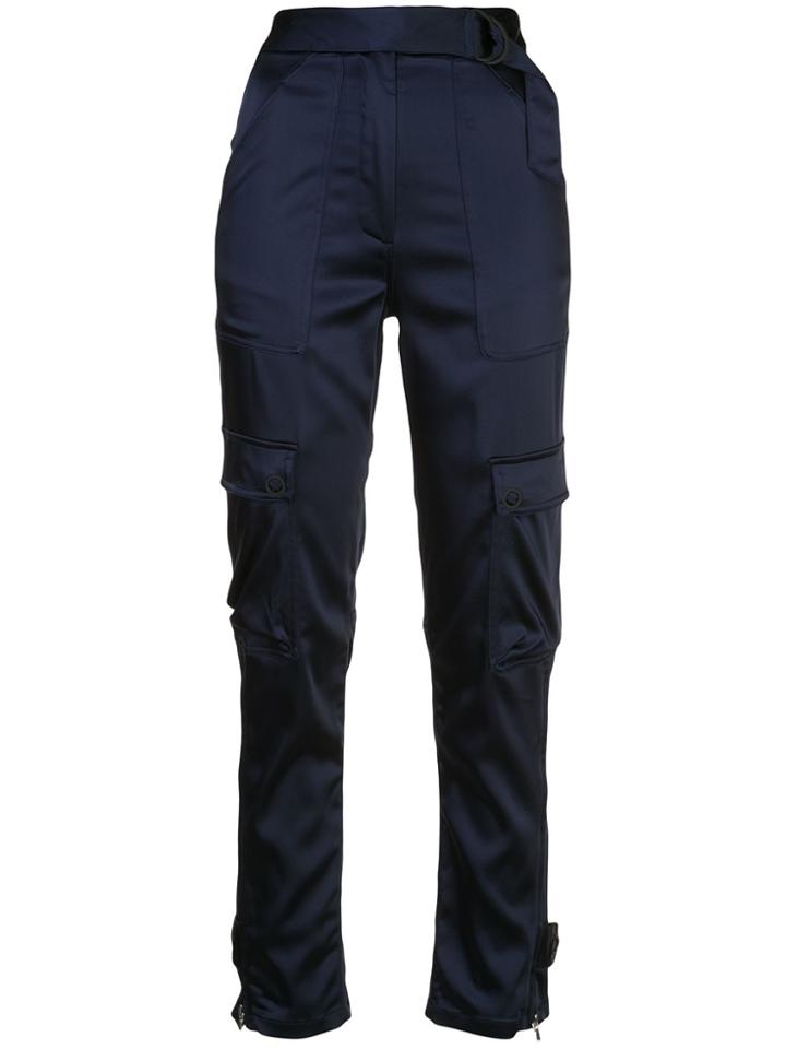 Jonathan Simkhai High-waisted Satin Cargo Trousers - Blue