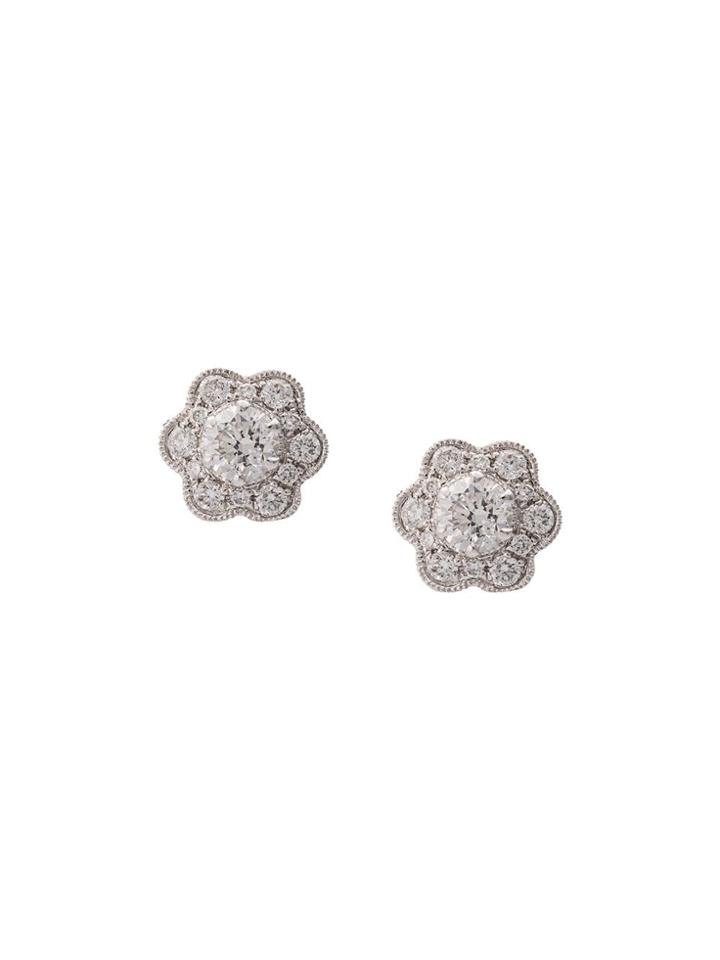 Marchesa 18kt White Gold Flower Diamond Studs - Silver