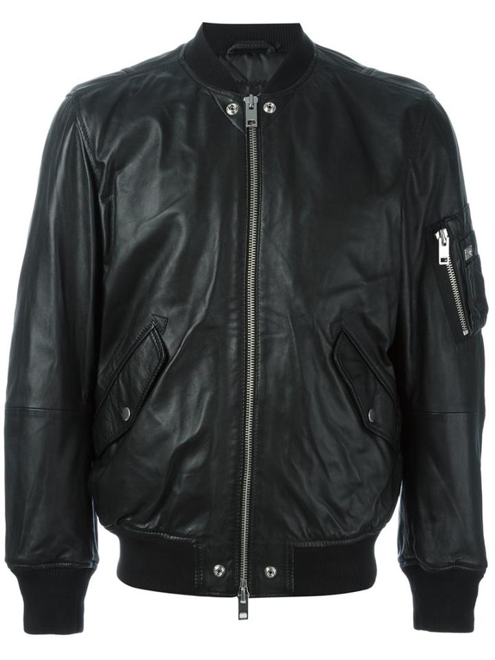 Diesel 'l-kit' Bomber Jacket, Men's, Size: Medium, Black, Sheep Skin/shearling/polyester