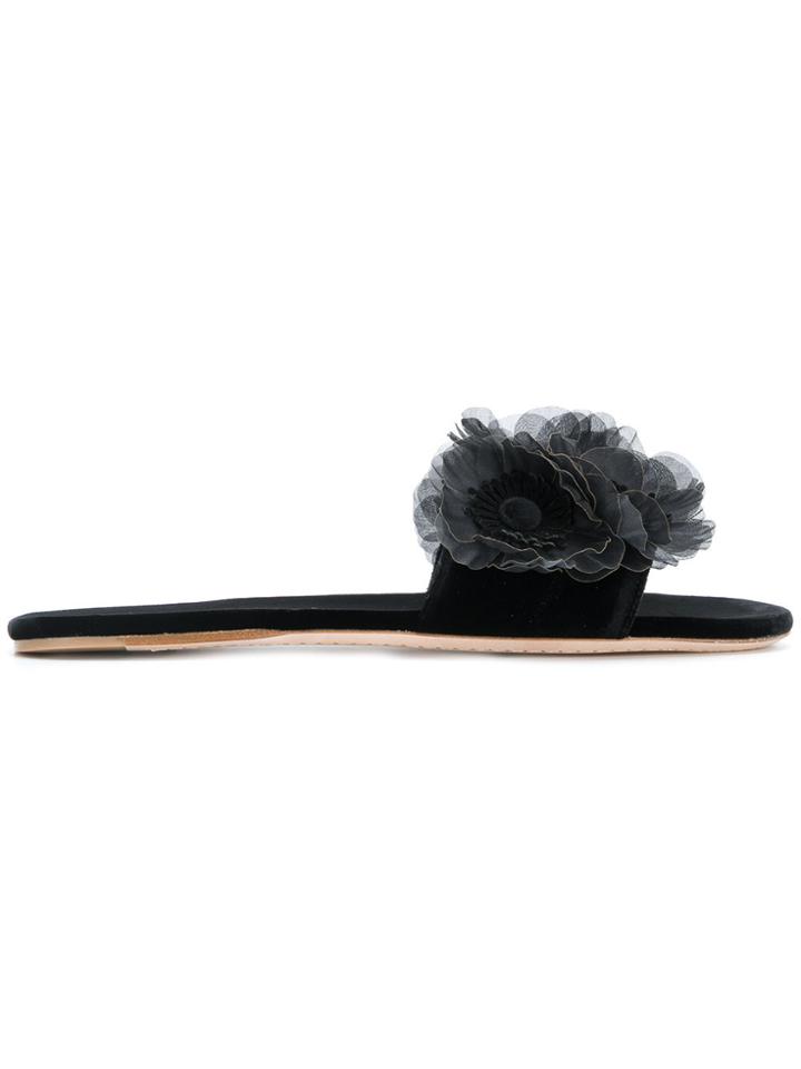 Miu Miu Floral Applique Sliders - Black