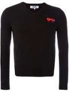 Comme Des Garçons Play V Neck Fine Knit Jumper, Men's, Size: Medium, Black, Wool