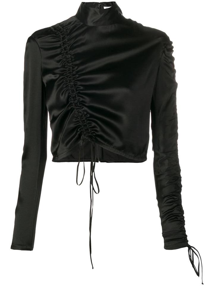 Priscavera Ruched Cropped Blouse - Black