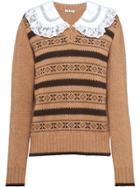 Miu Miu Lace Collar Fair Isle Jumper - Brown