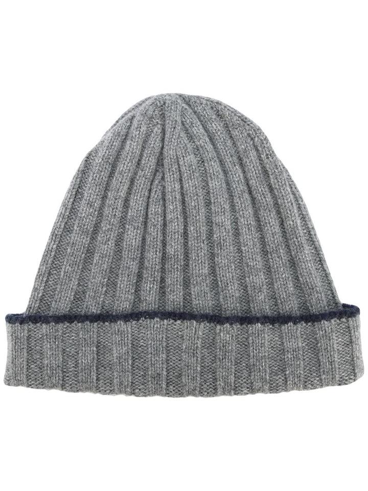 Brunello Cucinelli Ribbed Beanie, Men's, Size: Medium, Grey, Cashmere