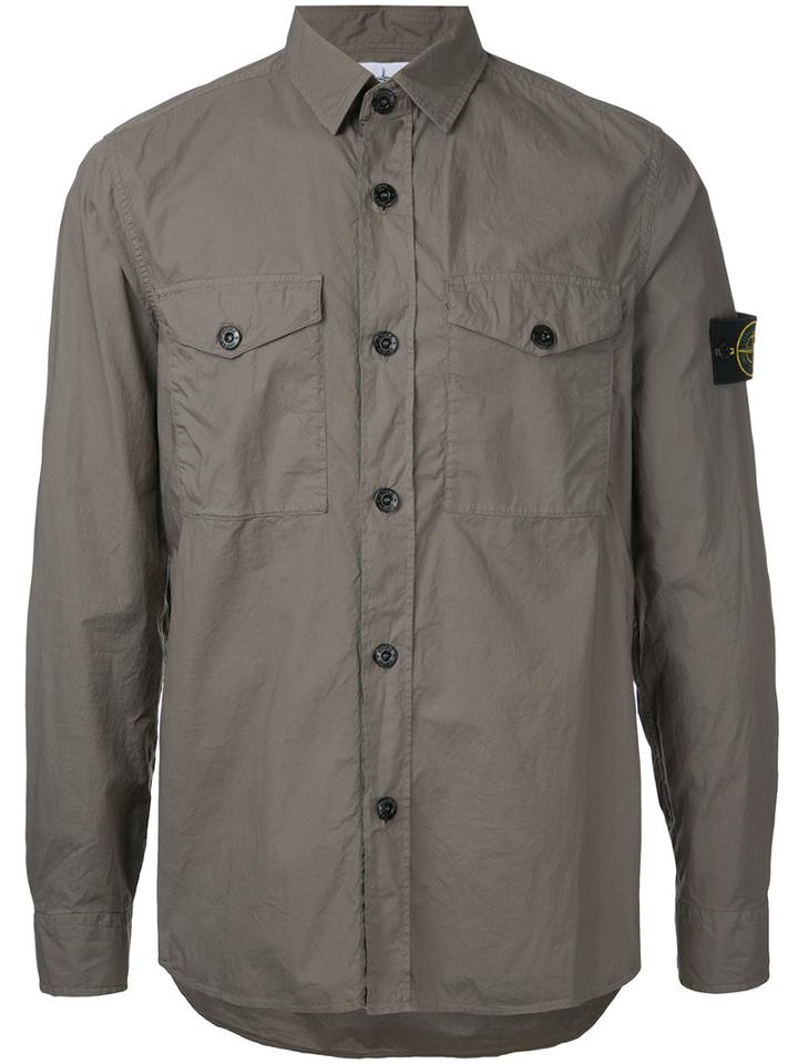 Stone Island - Logo Patch Shirt - Men - Cotton/polyester - Xl, Green, Cotton/polyester