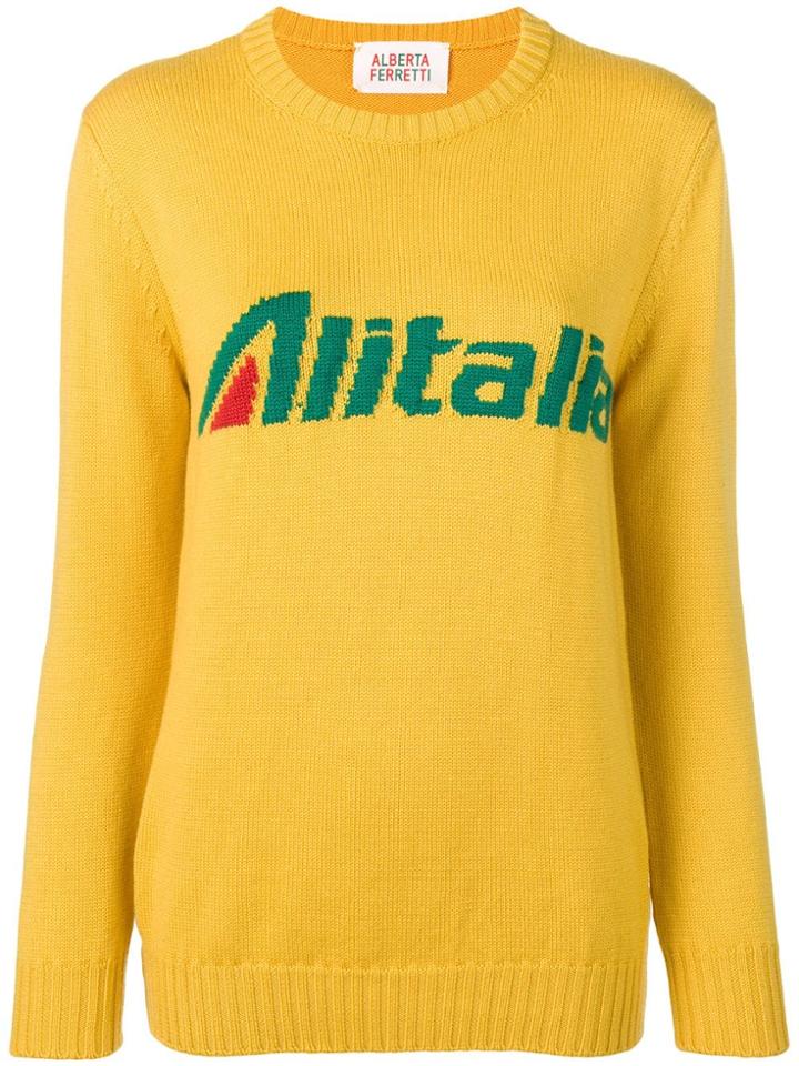 Alberta Ferretti Slogan Jacquard Knit Jumper - Yellow