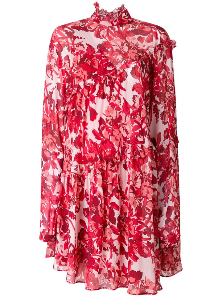 Brognano Floral Print Ruffled Dress - Red