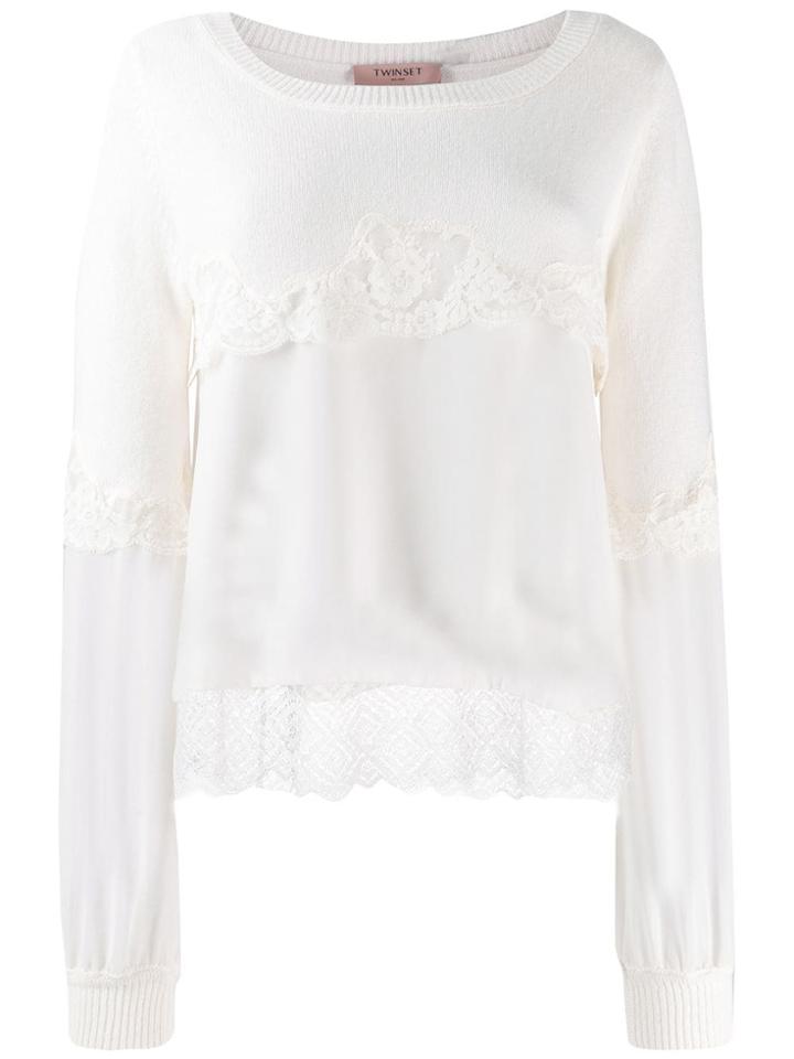 Twin-set Lace Hem Sweater - White