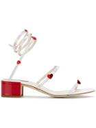 René Caovilla Crystal And Heart Embellished Sandals - Metallic