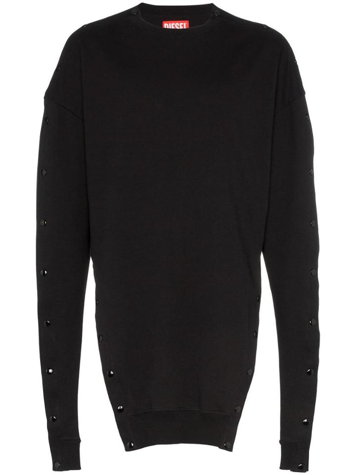 Diesel Red Tag Black Popper Button Cotton Sweatshirt