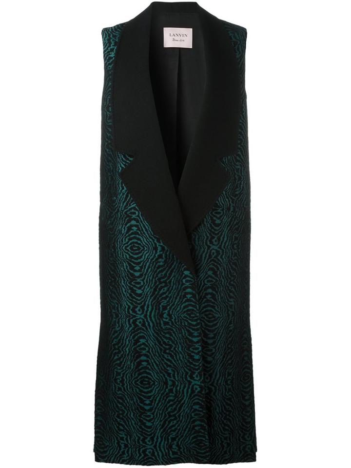 Lanvin Sleeveless Contrast Pattern Coat, Women's, Size: 36, Black, Silk/cotton/polyamide/wool