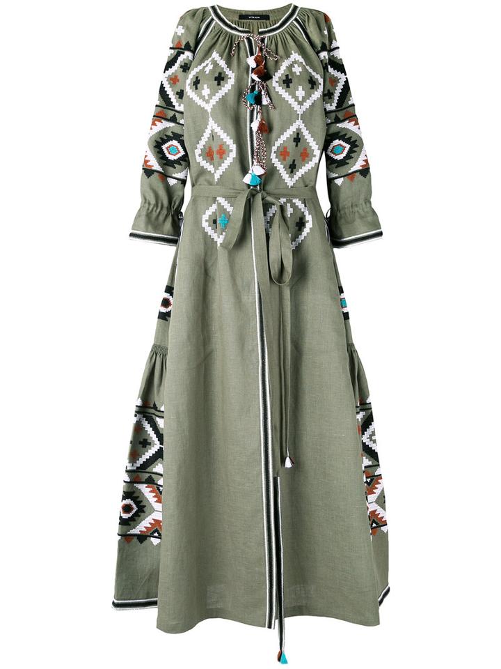 Vita Kin - Fatima's Eye Embroidered Dress - Women - Linen/flax - One Size, Green, Linen/flax
