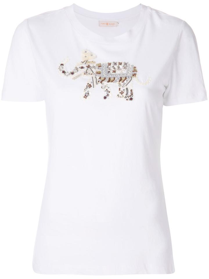 Tory Burch - Sequin Detail Elephant T-shirt - Women - Cotton - Xs, White, Cotton
