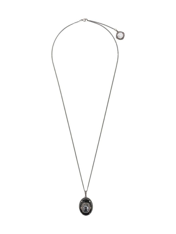 Alexander Mcqueen Black Crystal Necklace - Silver