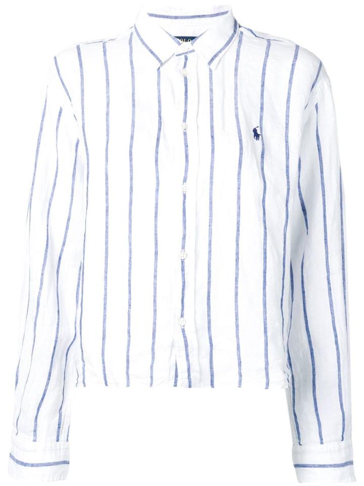 Polo Ralph Lauren Embroidered Logo Striped Linen Shirt - White