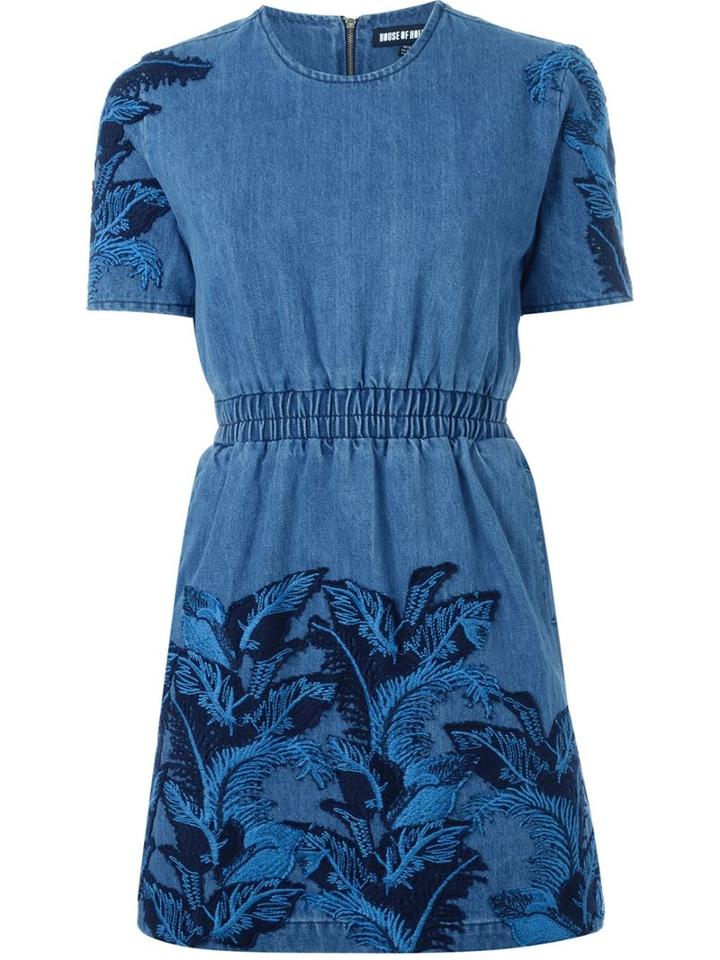 House Of Holland Denim Lace Overlay Dress, Women's, Size: 8, Blue, Cotton/polyester