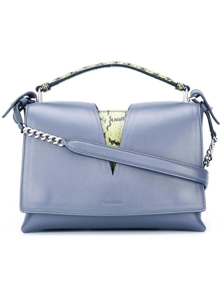Jil Sander Snakeskin Detail Shoulder Bag, Women's, Grey, Leather