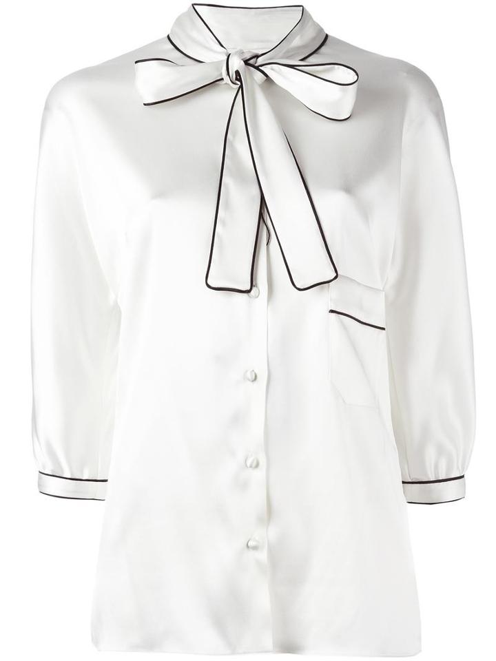 Dolce & Gabbana Pussy Bow Blouse, Women's, Size: 44, White, Silk/spandex/elastane