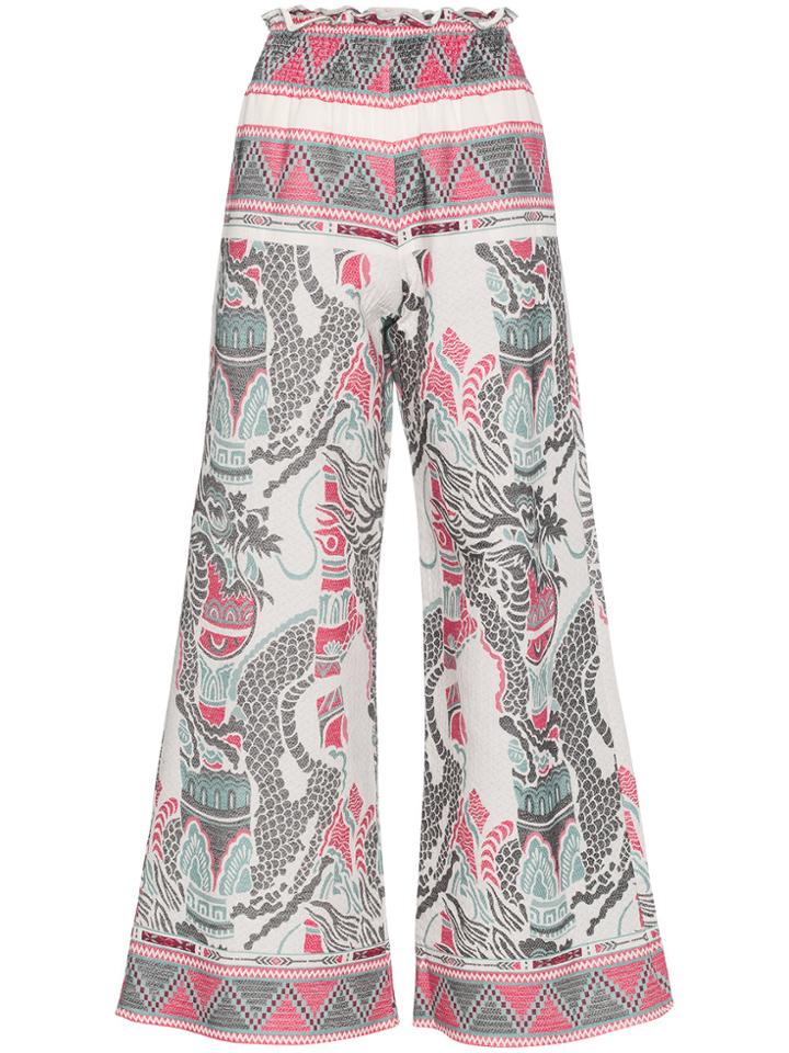 Celia Dragouni Embroidered Wide-leg Trousers - Pink & Purple