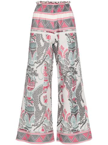 Celia Dragouni Embroidered Wide-leg Trousers - Pink & Purple