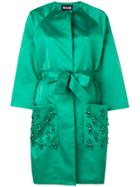Msgm Crystal-embellished Belted Coat - Green