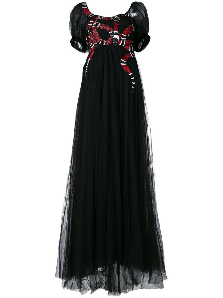 Gucci Snake Embroidered Tulle Gown, Women's, Size: 38, Black, Acetate/silk