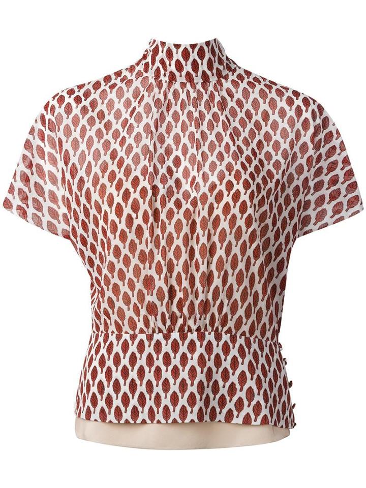 Red Valentino Amarena Print Blouse, Women's, Size: 44, White, Silk/polyester/spandex/elastane