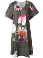 Blumarine - Floral Print Shift Dress - Women - Cotton/spandex/elastane - 38, Green, Cotton/spandex/elastane