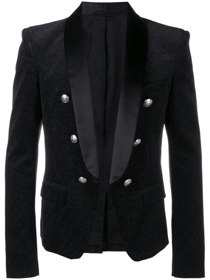 Balmain Double-breasted Blazer With Satin Collar - Black