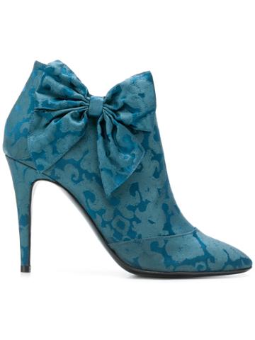 Les Chaussons De La Belle Brocade Bow Booties - Blue