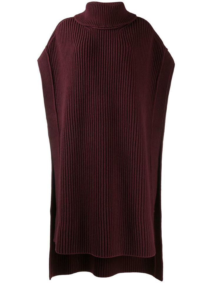 Joseph Roll Neck Knitted Poncho - Red