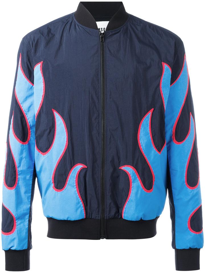 Msgm Contrast Bomber Jacket, Men's, Size: 48, Blue, Polyimide