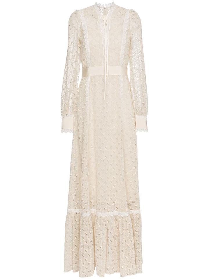 Gucci Macramé Logo Lace-trimmed Gown - Nude & Neutrals
