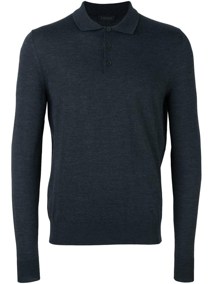 Z Zegna Longsleeved Polo Shirt, Men's, Size: Xl, Grey, Wool