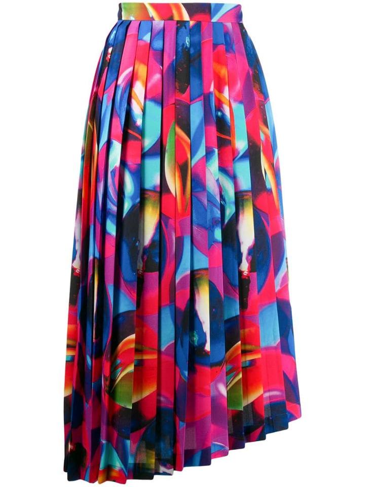 Msgm Printed Pleated Asymmetric Skirt - Blue