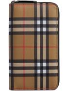 Burberry Vintage Check And Leather Ziparound Wallet - Neutrals