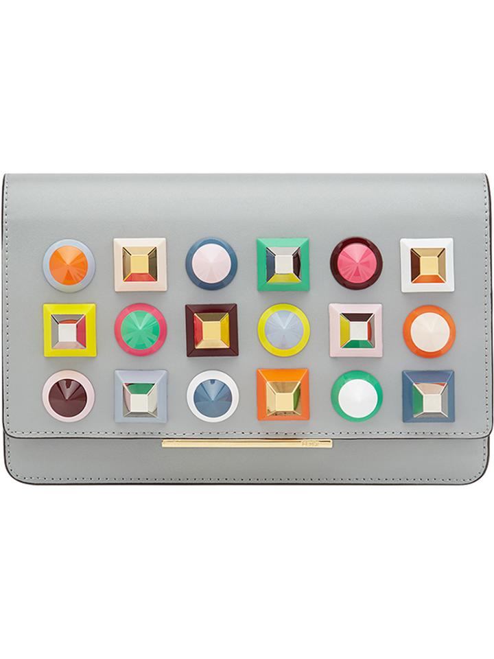 Fendi Studded Wallet On A Chain - Grey