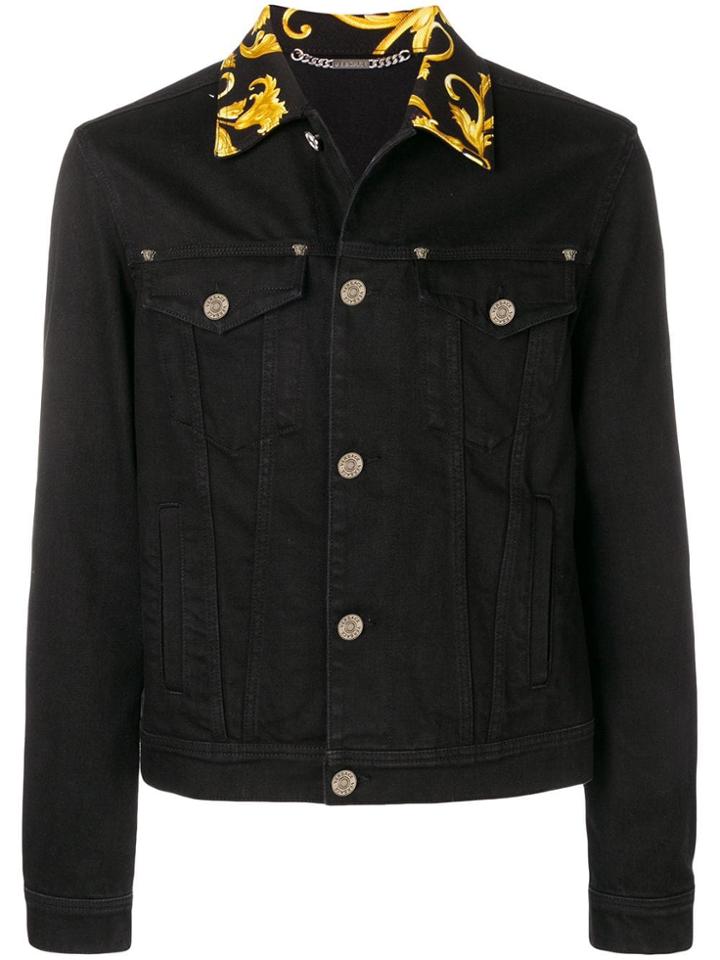 Versace Baroque Collar Denim Jacket - Black